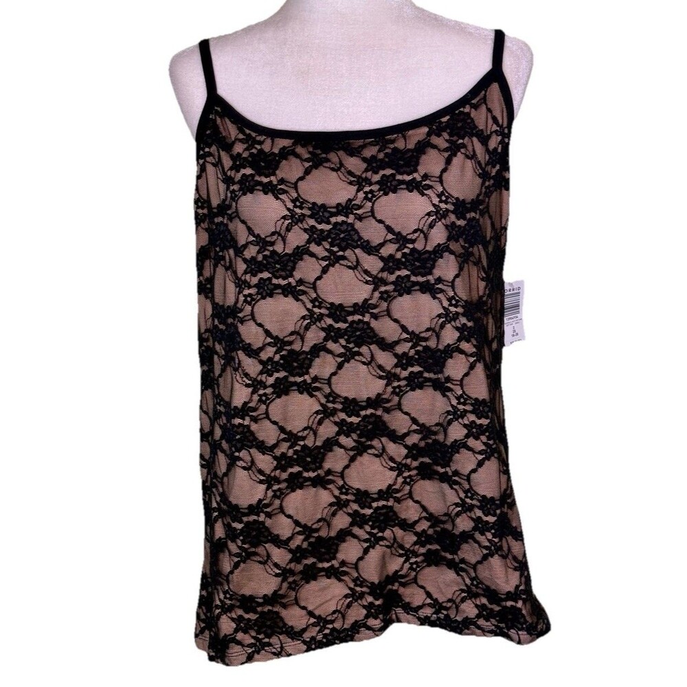 Women Black Lace Cami Top Sheer Overlay Spaghetti Strap Goth Night Out 2XL NEW